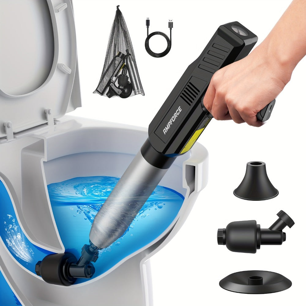 Electric Toilet Plunger 8V Cordless ¨C High-Pressure Pneumatic Toilet Unclogger with Real-Time Pressure Display, Power Drain Opener for Clogged Toilets, Sinks & Floor Drains, Mess-Free & Reusable