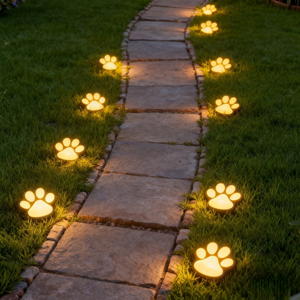 Solar Paw Print Garden Lights 2-Pack, LED Outdoor Path Lights IPX4 Waterproof, Lawn Terrace Yard Decor for Wedding Party Christmas Valentine