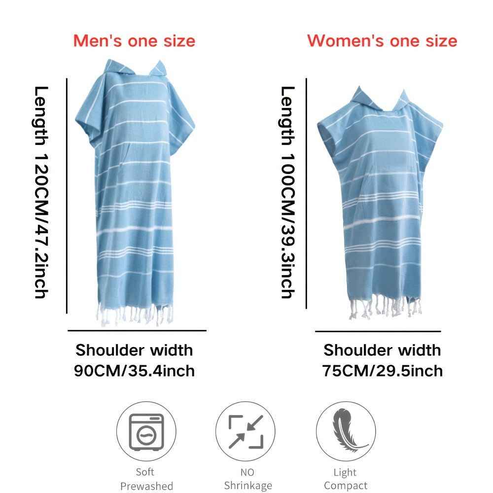 Hooded Beach Poncho Turkish Cotton Quick Dry Sandproof - Wearable Surf Changing Towel Lightweight Thin Bathrobe | S & L | Blue Green Purple Pink Gray | Swimming Diving Surfing Beach Essentials