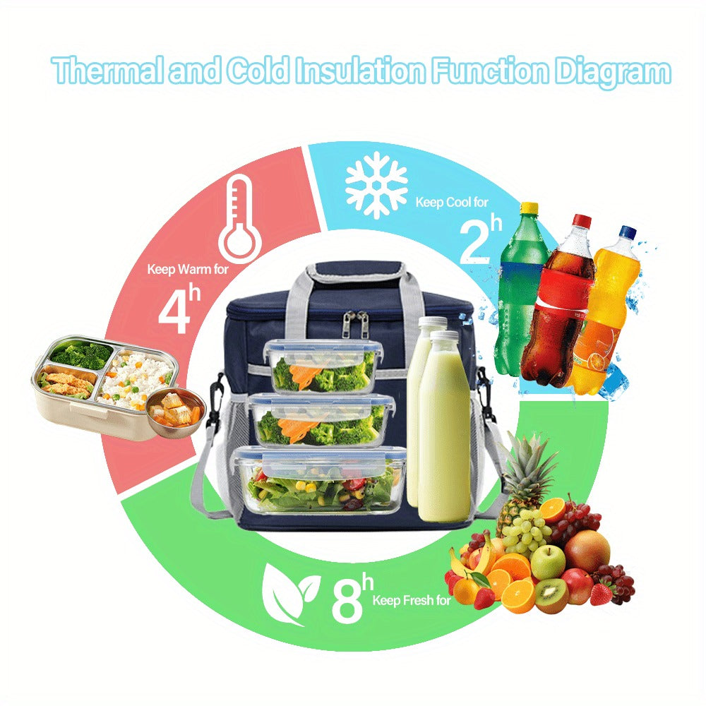 Insulated Lunch Bag Large Capacity Thermal Leakproof Lunch Tote with Shoulder Strap Heavy Duty Oxford Cloth Lunch Box Keeps Food Hot Cold for Work School Picnic Travel Adults Kids