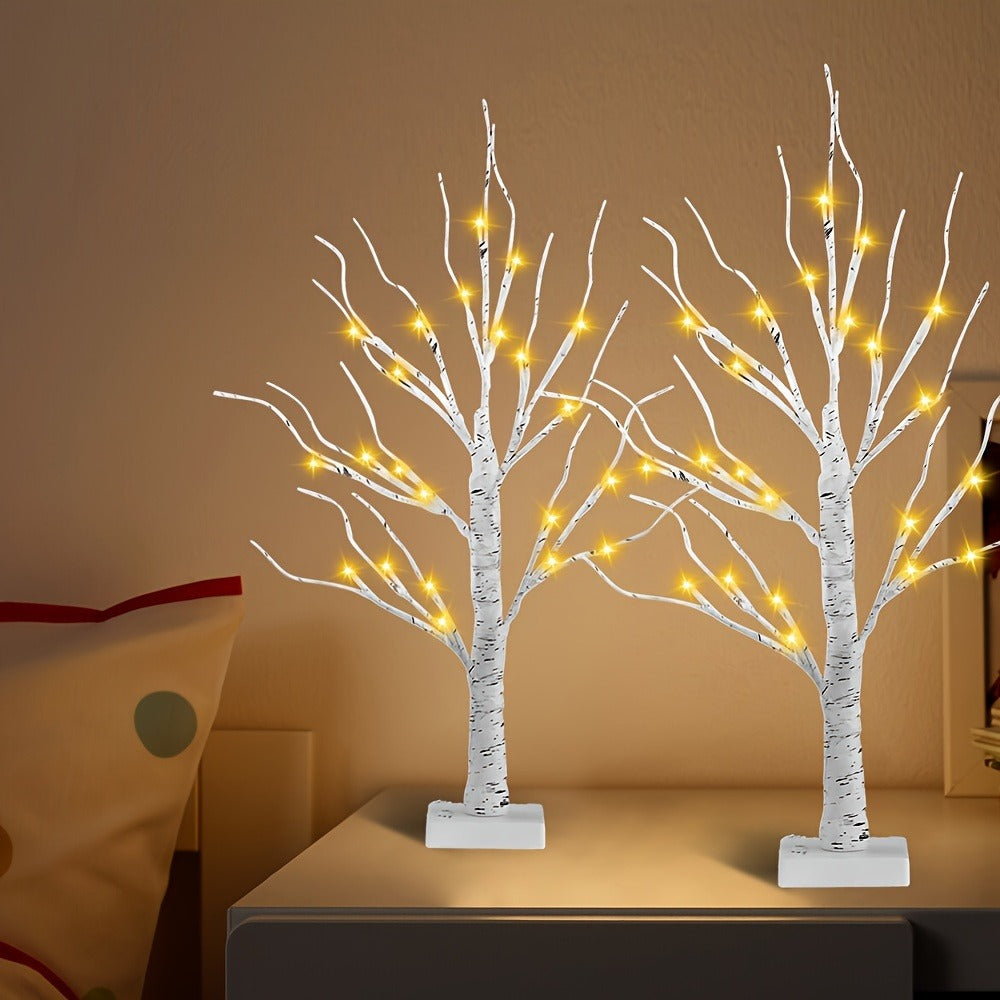 Artificial Birch Wood LED Lamp 2ft - 24 Warm White Lights, USB & Battery Powered Decorative Tree Branch Light for Bedroom, Living Room, Office, Wedding & Home Decor, 1/2 Pack