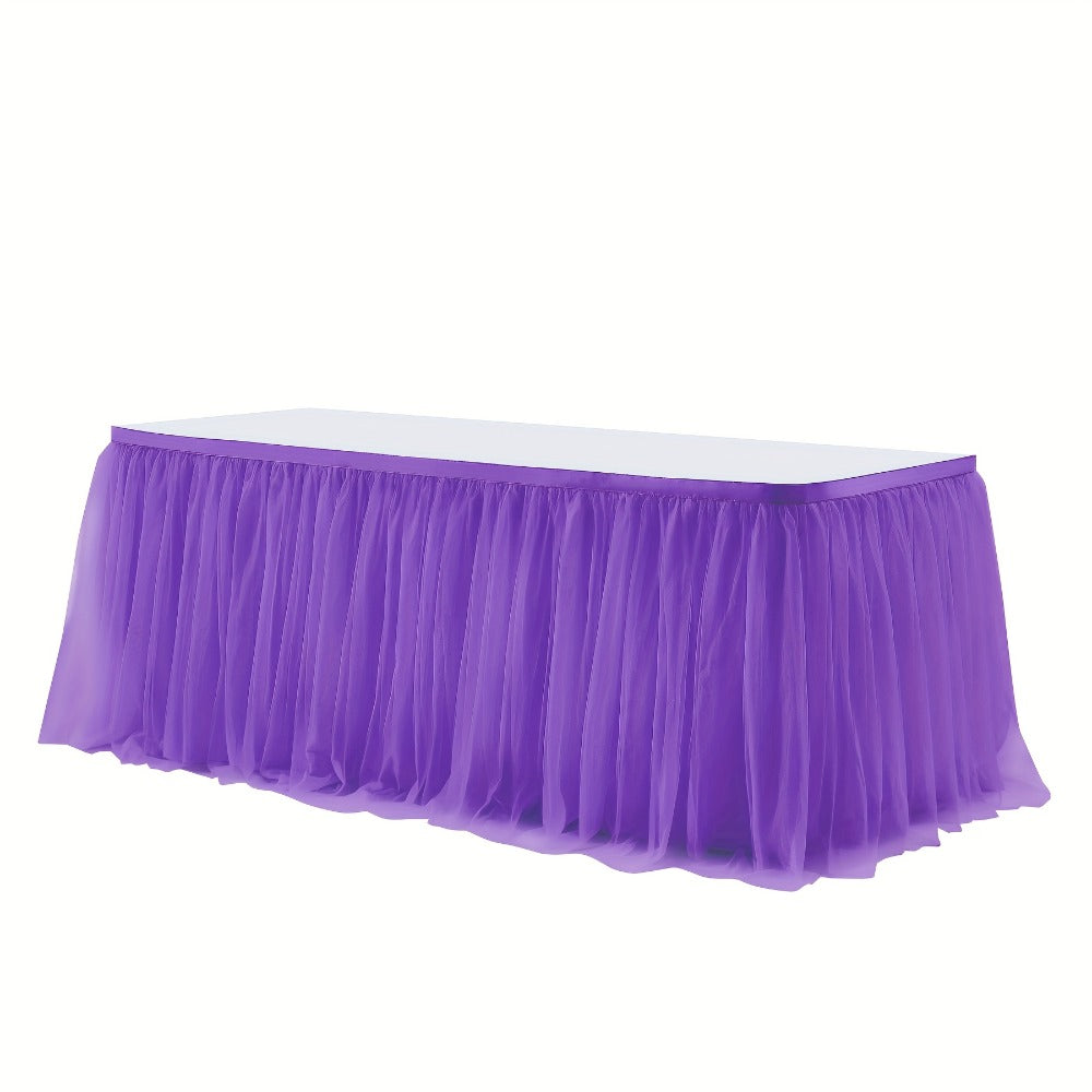 Pink Tutu Table Skirt 6ft ¨C Ruffle Tulle Table Skirt for Rectangle & Round Tables, Princess Girls Birthday Party, Cake Dessert Table Decor, Gold Brim, Multiple Colors Available