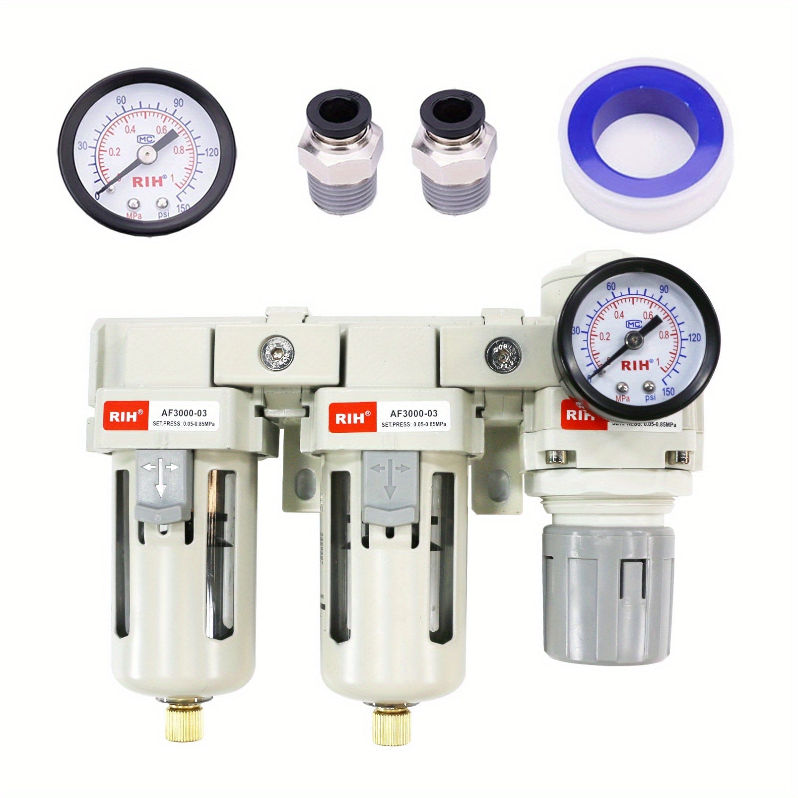 Air Filter Regulator Combo AC3110-03 High Pressure Compressed Air Source Treatment Unit - FRL Combination Filter Regulator Lubricator for Industrial Commercial Pneumatic Systems, Purifies & Regulates Air