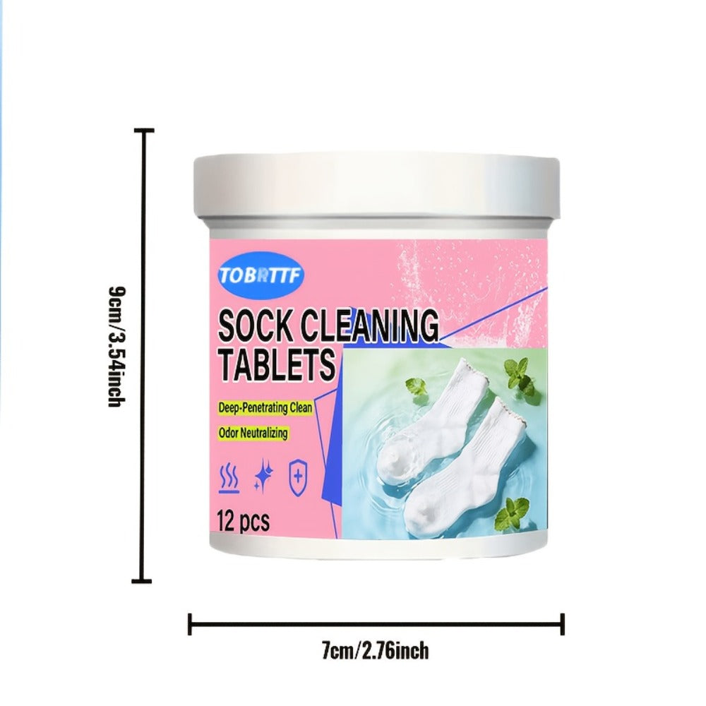 Sock Cleaning Tablets Deep Penetration Odor Neutralization Sweat Stain Remover 12 Tablets No Scrubbing Laundry Soaking Effervescent