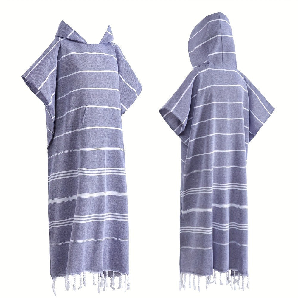 Hooded Beach Poncho Turkish Cotton Quick Dry Sandproof - Wearable Surf Changing Towel Lightweight Thin Bathrobe | S & L | Blue Green Purple Pink Gray | Swimming Diving Surfing Beach Essentials