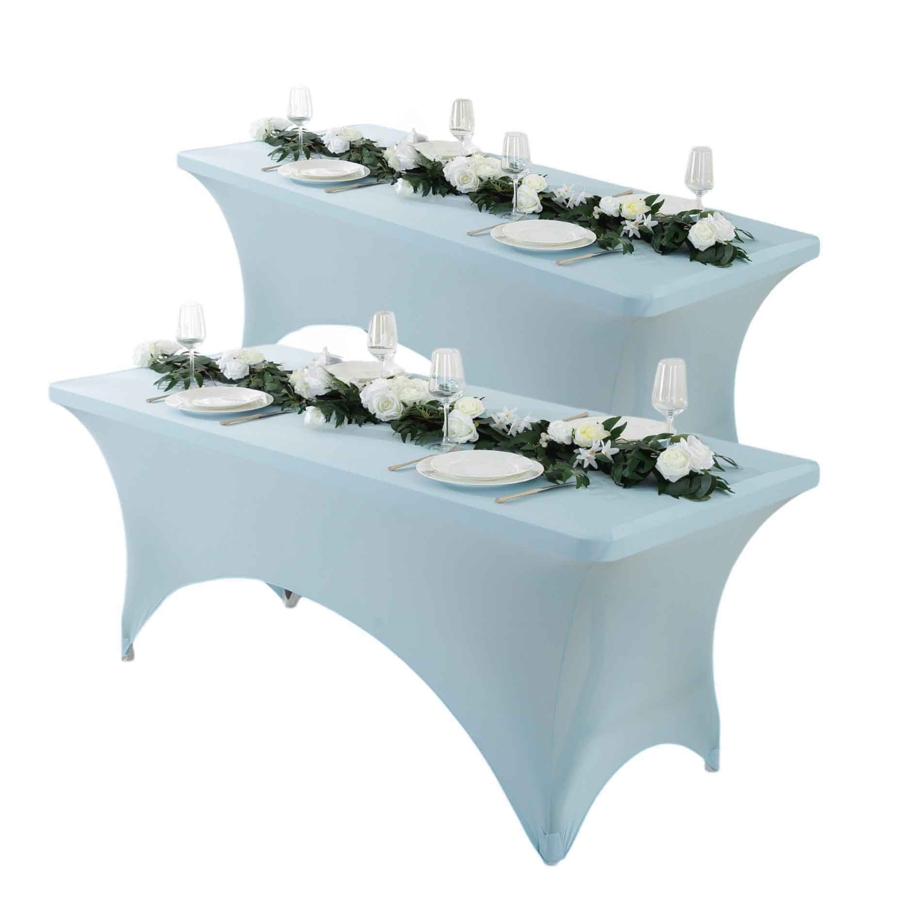 Spandex Fitted Tablecloth 4ft 6ft 8ft | Wrinkle-Free Stretch Rectangle Table Cover for Wedding Party Event Banquet