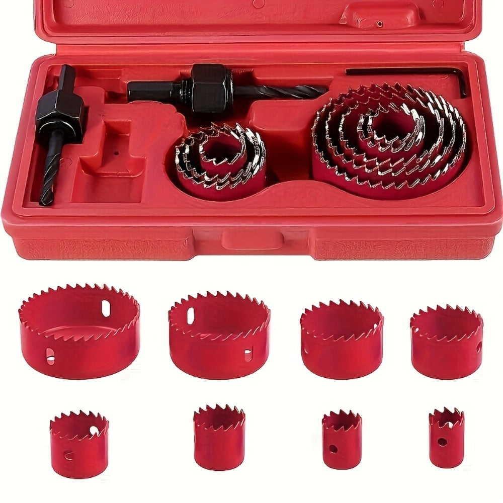 Hole Saw Set 8 Piece Kit 3/4 to 2-1/2 Inch 19mm-64mm Saw Blades with Mandrel and Allen Wrench for Drilling Softwood PVC Plastic Boards Drywall Woodworking Hole Cutter