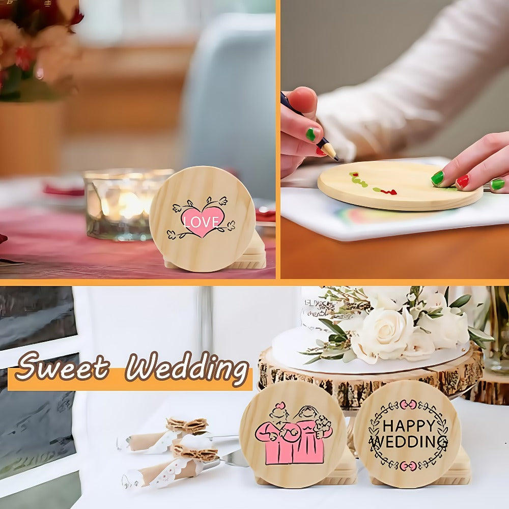 Unfinished Wood Coaster Blanks 4 Inch Round Square DIY Craft Supplies for Painting Engraving Burning with Non-Slip Felt Stickers Handmade Gift Home Decor Christmas Halloween Wedding