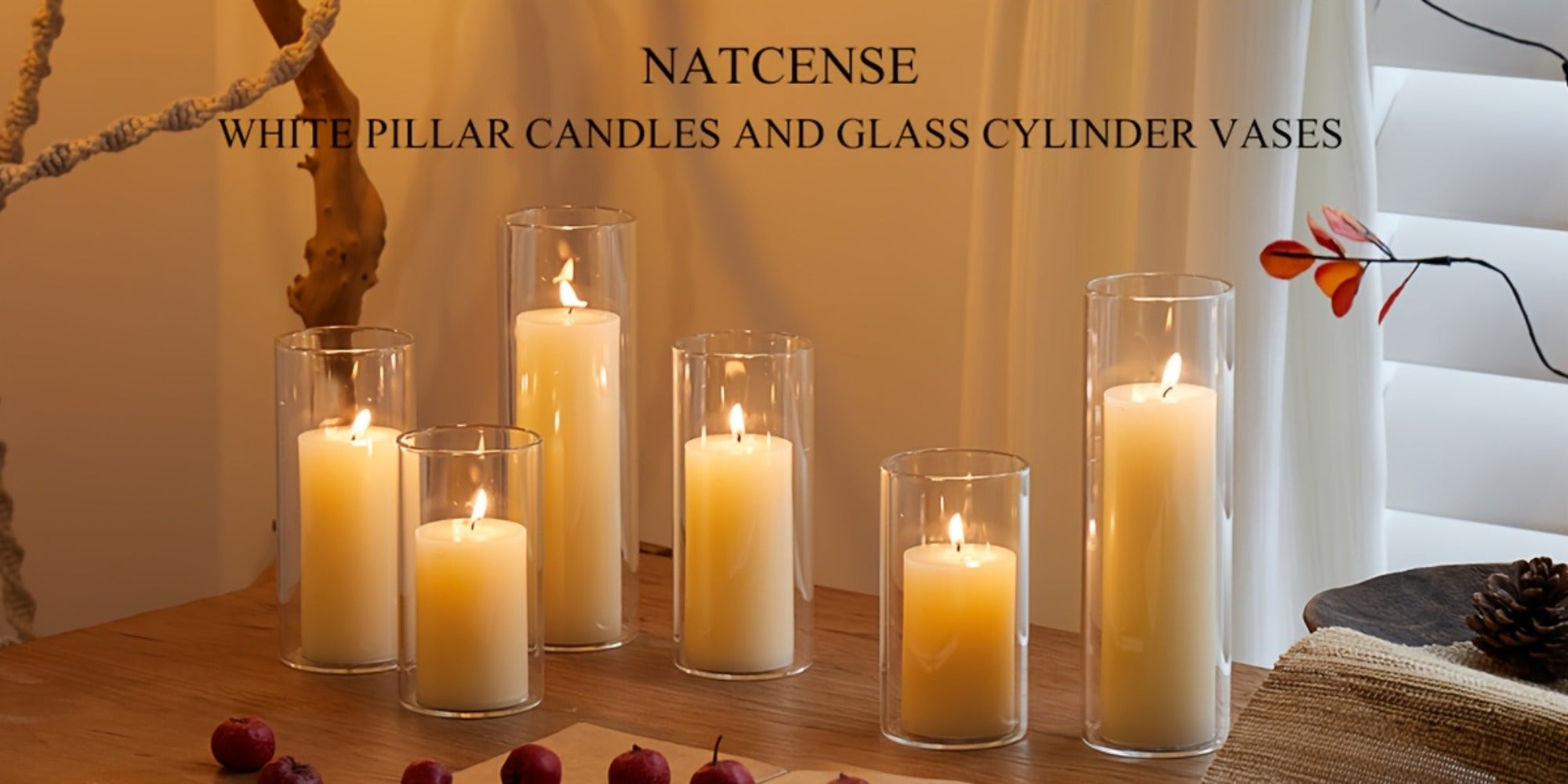 Pillar Candles with Clear Glass Hurricane Holders ¨C Unscented White Cylinder Candles & Vases for Wedding Centerpieces, Party Tables, Home & Office Decor, Bulk Set 24 or 48 Pieces