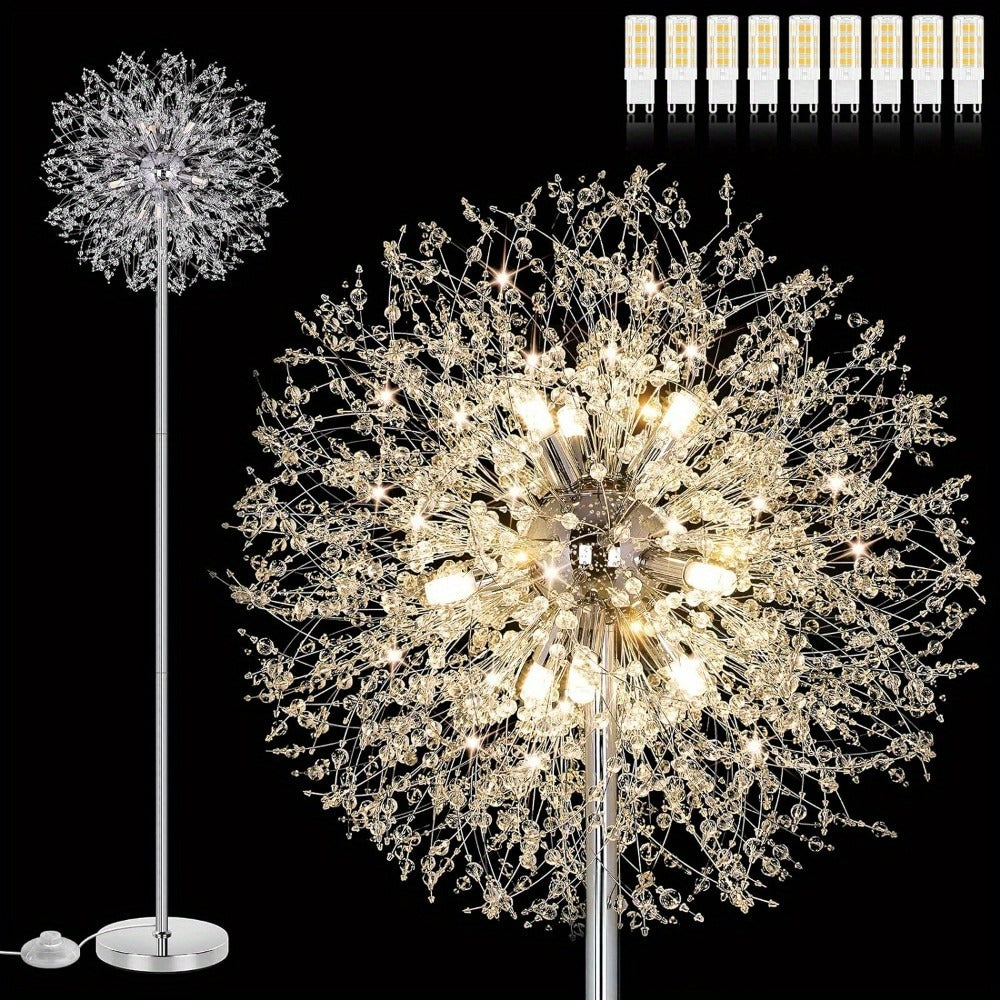 Crystal Floor Lamp Living Room 69 Inch Modern Standing Lamp ¨C 738pcs K9 Crystals, 9 LED Bulbs, Antique Brass & Gold Finish, Tall Pole Light for Bedroom, Office & Mid Century Glam Decor
