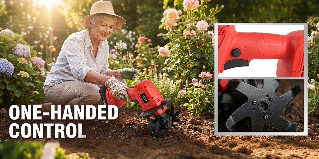 Cordless Electric Cultivator 20V Lightweight Handheld Rotary Tiller ¨C 9-Inch Width 6.6-Inch Depth, 1 or 2 Batteries & Charger, Garden Soil Tiller for Courtyard Farmland Vegetable Garden Raised Bed