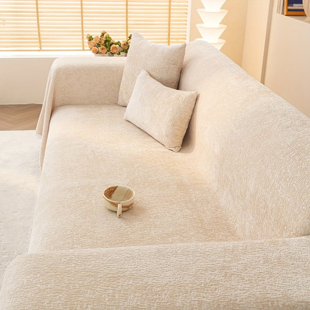 Chenille Sofa Cover with Fringe 300GSM - Super Soft Pet Friendly Solid Couch Slipcover for Single 2 4 Seater Living Room Decoration, 4 Colors