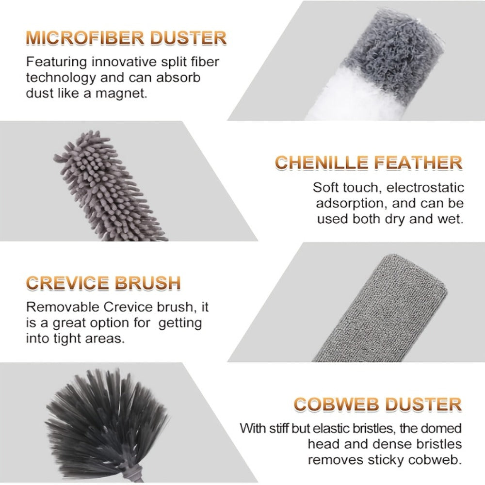Microfiber Duster Kit with 100 Inch Extension Pole Extendable Bendable Washable Feather Duster for High Ceiling Fan Cobweb Blinds Furniture Car 9 Pack 12 Pack