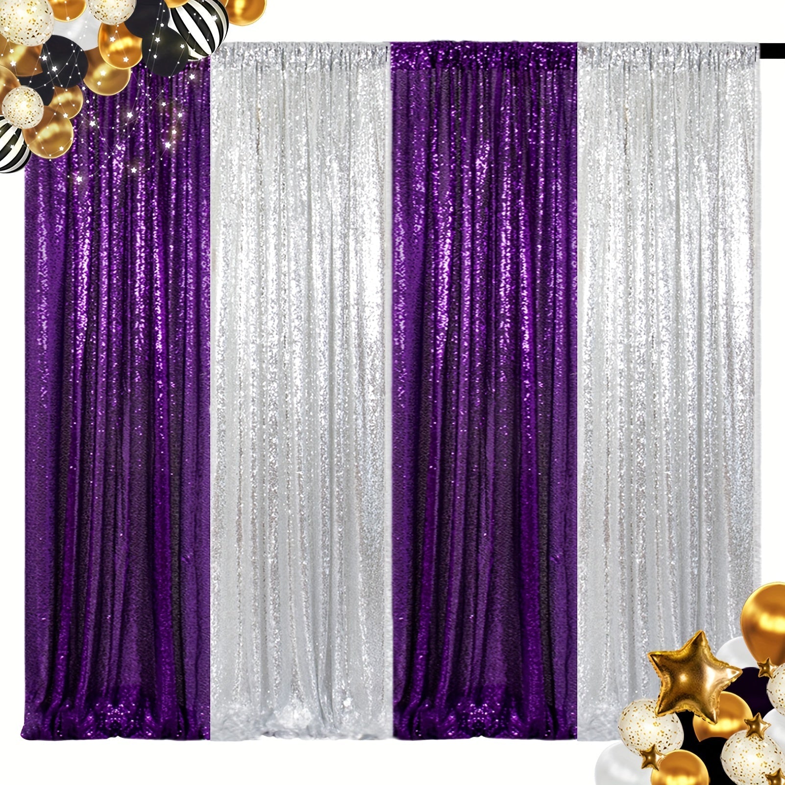 Sequin Backdrop Curtain 4 Panels 2FTx8FT ¨C Shimmer Glitter Background for Wedding Party Photo Booth Decoration