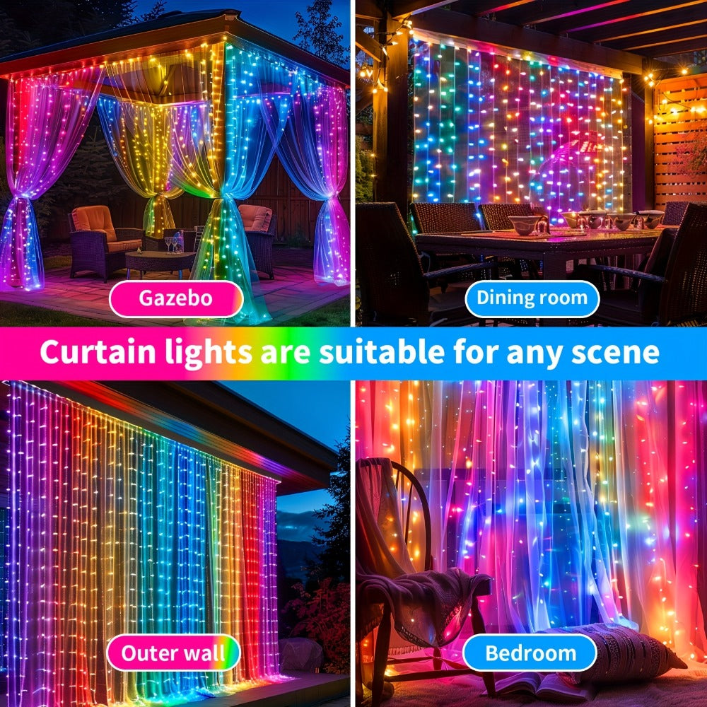 Solar String Lights Outdoor 300 LED Waterfall Fairy Lights, USB Rechargeable with Remote Control, Twinkling Warm White Color White, for Patio Gazebo Garden Backyard Tree Wedding Party Decoration