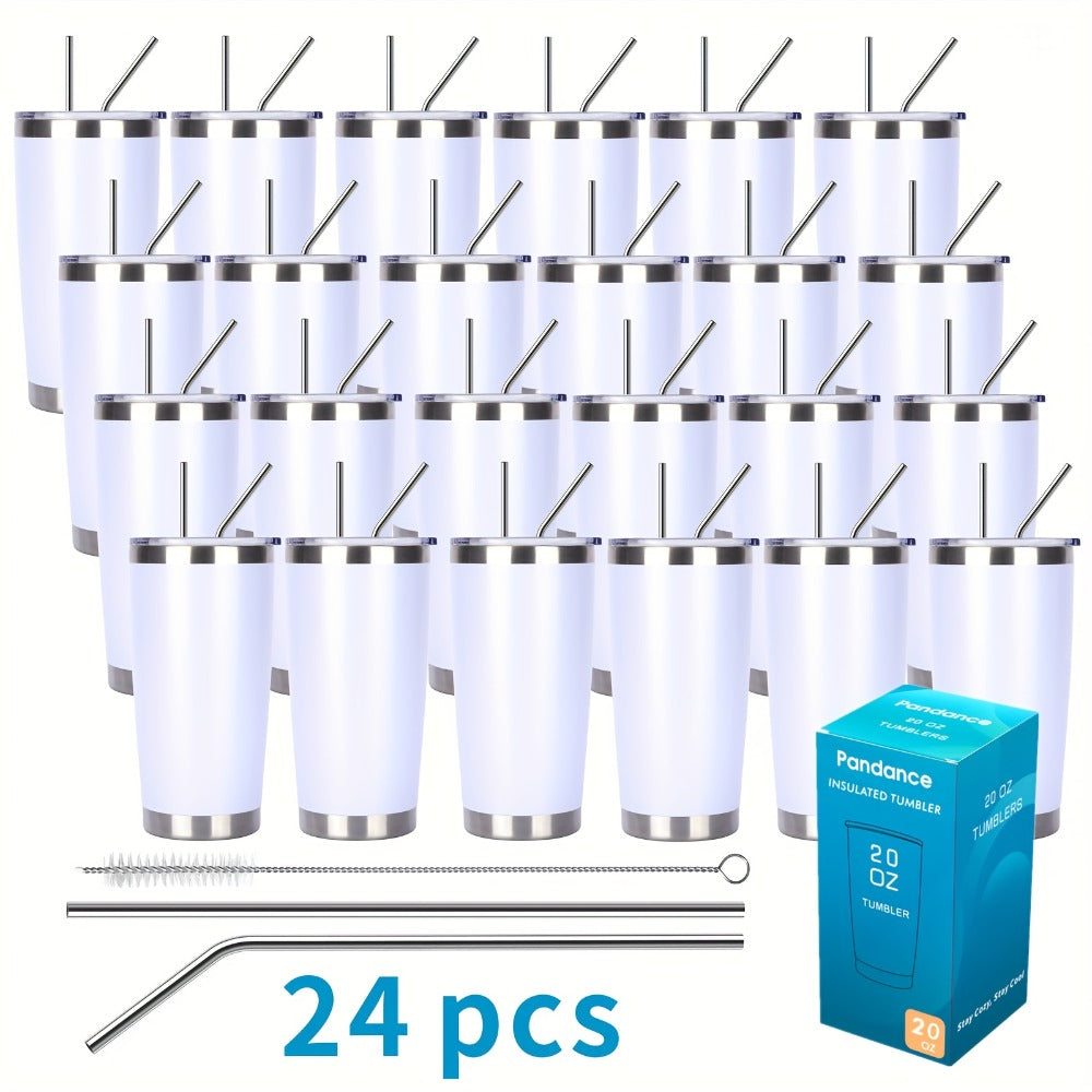 Stainless Steel Insulated Tumblers with Lid and Straw Bulk 20oz 304 Double Wall Vacuum Travel Mug for Hot Iced Coffee Drinks Water Cup Set 8pcs 12pcs 24pcs White Navy Blue Red Silver Black Mix