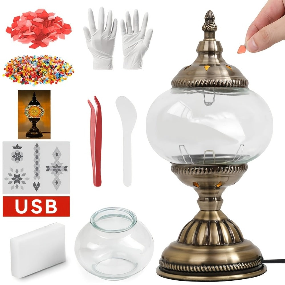 DIY Mosaic Lamp Kit Handmade Glass Table Lamp, Colorful Stained Glass Bedside Night Light with Antique Bronze Base, Decorative Desktop Lamp for Living Room, Bedroom & Home Decor (Multiple Colors)