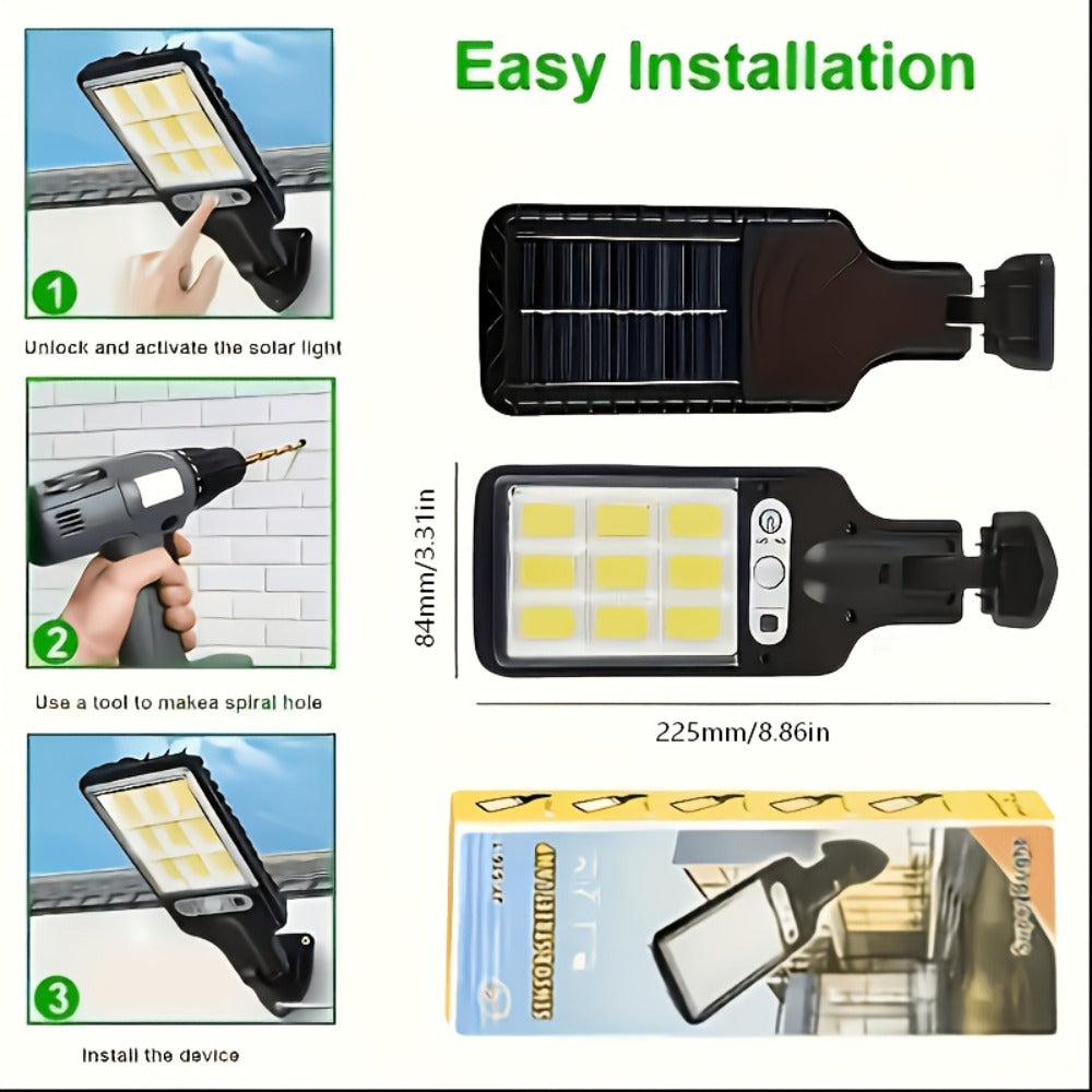 Solar Motion Sensor Security Wall Light 108COB LED ¨C Outdoor Solar Powered Street Light with Remote Control & 3 Modes | Waterproof Garden Spotlight for Patio, Porch, Door & Garage | 2/4/8pcs Pack
