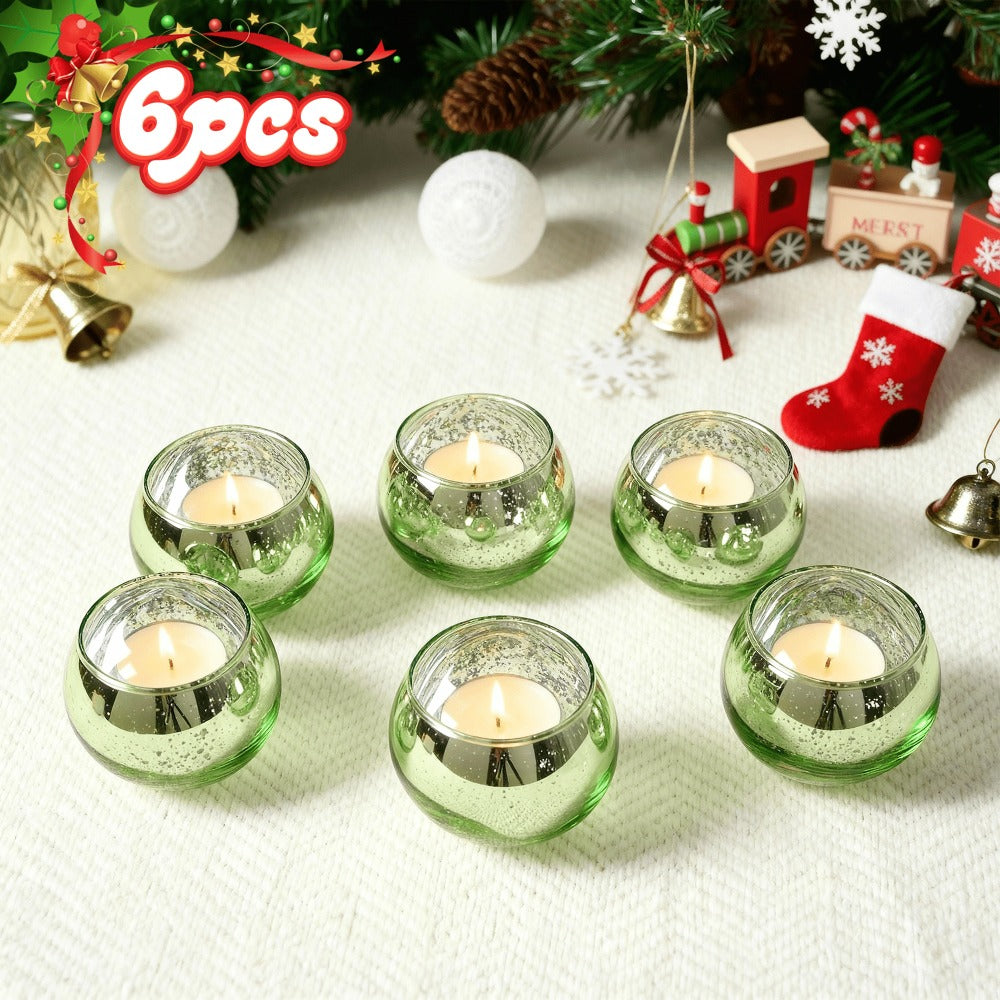 Votive Candle Holders Bulk - High Temperature Glass Hurricane Candle Holders for Weddings, Parties & Romantic Dinners, Starlight Shimmer Effect, Set of 6/12/24, Golden, Pink, Silver & Green
