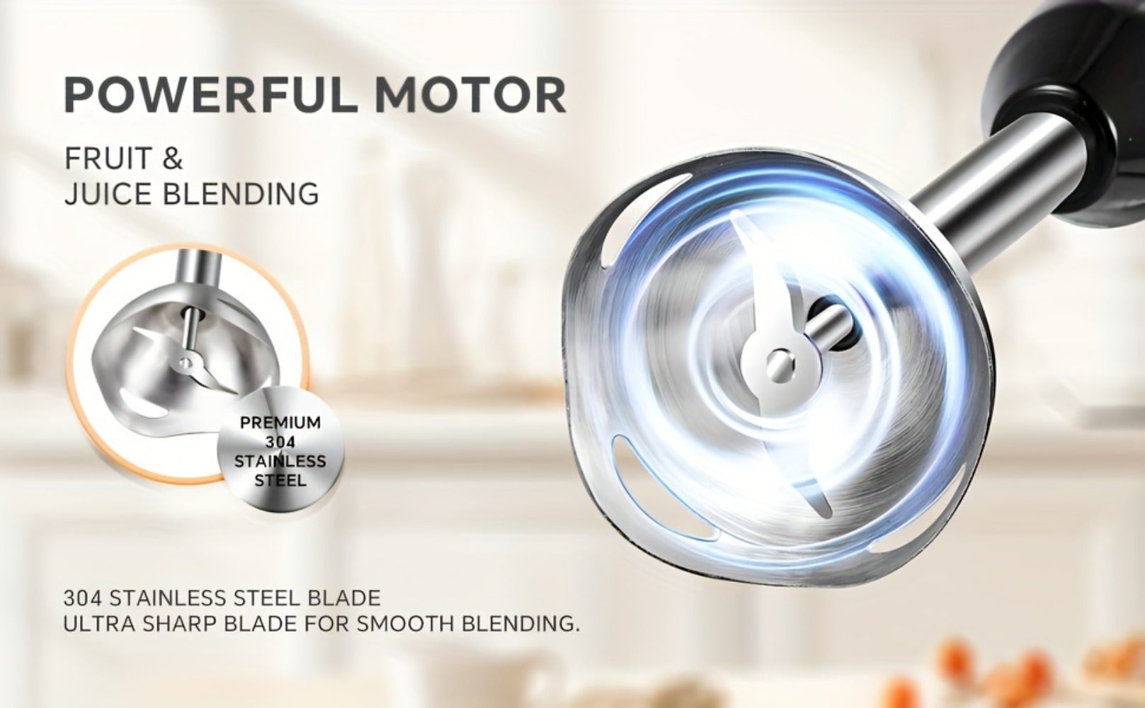 Immersion Blender 400W with Turbo Mode - Handheld Stick Blender with 304 Stainless Steel Blades, 2-Speed Electric Hand Blender, Detachable Shaft, Portable Immersion Mixer for Soups, Smoothies & Baby Food