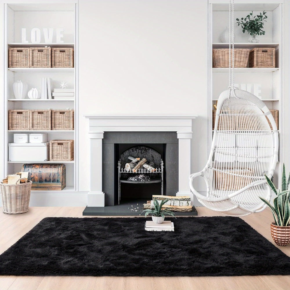 Shaggy Fluffy Area Rug for Bedroom Living Room - Soft Thick Tufted Fuzzy Carpet, Black, Multiple Sizes