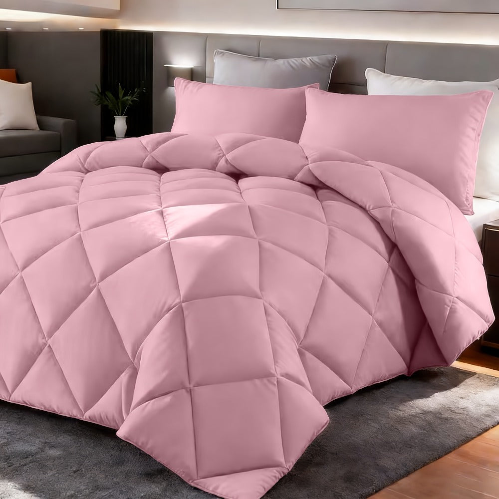 Comforter Set 2-3 Piece Rhombus Grid Luxury - Soft Lightweight Breathable Oversized Bedding Set with Pillowcases, All Season Twin Queen King, 24 Colors Available