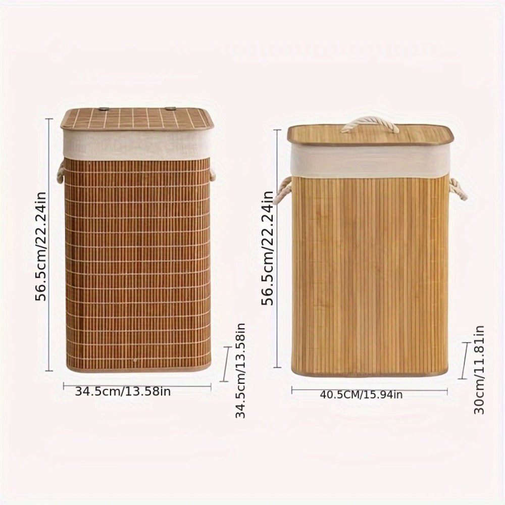 Collapsible Laundry Basket Bamboo Foldable Rattan Clothes Hamper - Space Saving Rectangular Storage Bin for Bedroom, Dorm Room & Bathroom, No Tools Assembly, Upgrade & Standard Models Available