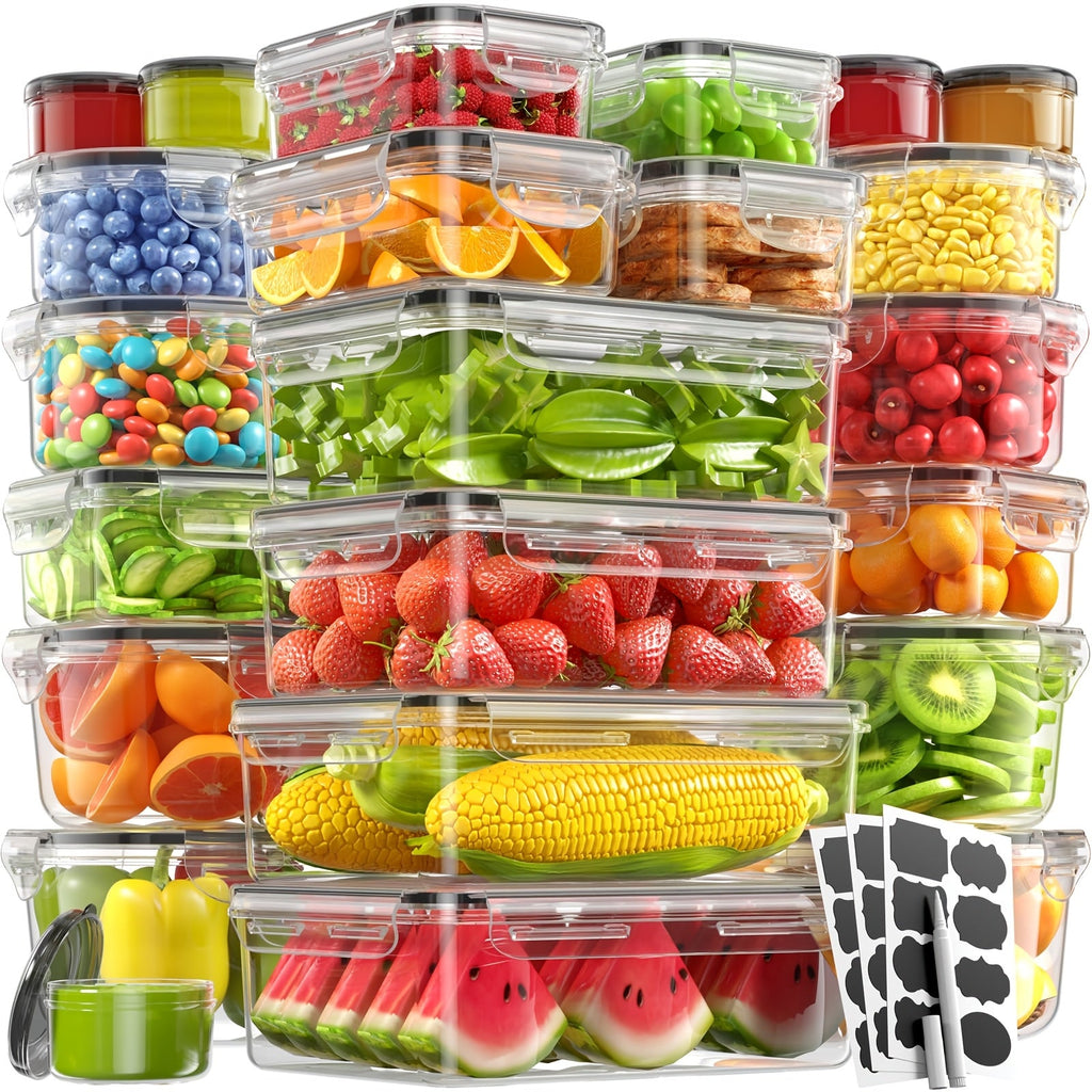Airtight Food Storage Container Set 16/28/48 Pcs with Secure Lids, Sealed Plastic Containers for Pantry Organization, Kitchen, Travel & Outdoor Picnics ¨C Includes Labels & Markers