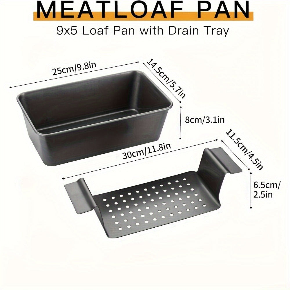 Nonstick Meatloaf Pan with Drain Tray, 2-Piece Carbon Steel Loaf Pan Set for Baking, Fat-Reducing Bread Pan with Insert, Oven Safe Meat Loaf Baking Pan for Healthier Cooking, Standard & Gold Options