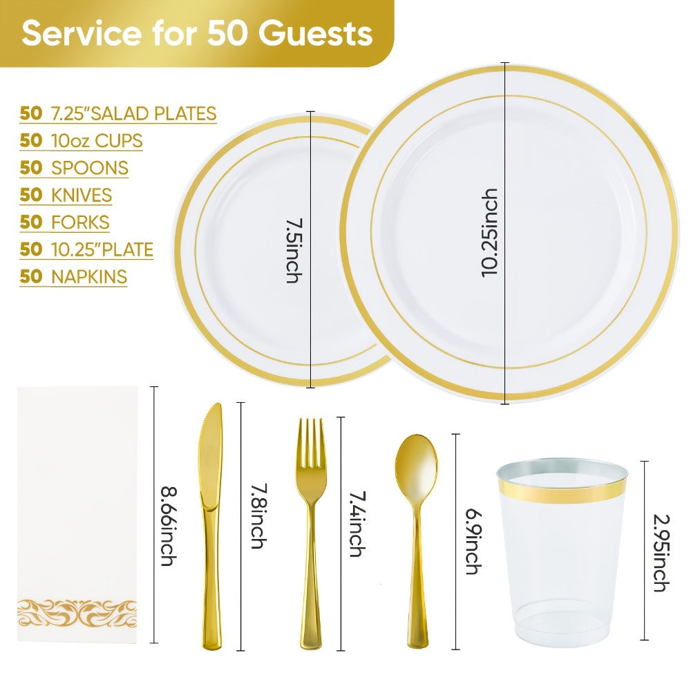 Disposable Party Dinnerware Set 350 700 Pieces Gold Silver Plastic Plates Salad Plates Cutlery Cups Napkins for 50 100 Guests Wedding Birthday Graduation Party
