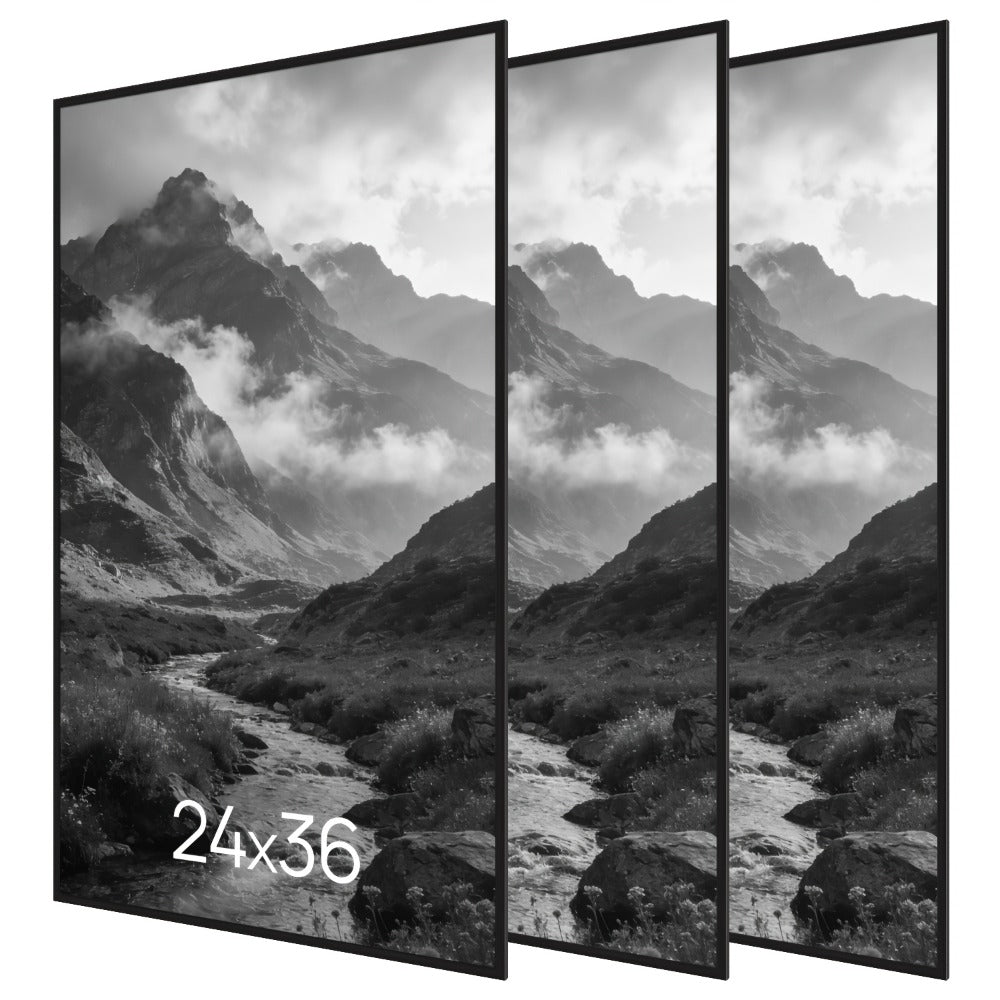 24x36 Poster Frame 3 Pack - Black & Natural Picture Frames 24x36 Inch, Scratch-Proof Lightweight Plastic, Slide-In Assembly, Horizontal or Vertical Wall Mount for Photo Gallery Art Display