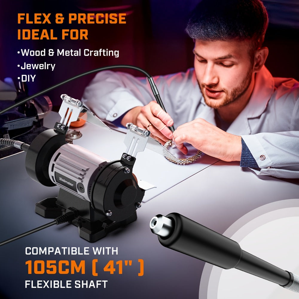 Bench Grinder 3 Inch Rotary Tool Kit 110pcs Accessories Flexible Shaft 105cm Buffer Polisher for Wood Jewelry Metal Plastic Stone Low Noise Compact 3.97LB