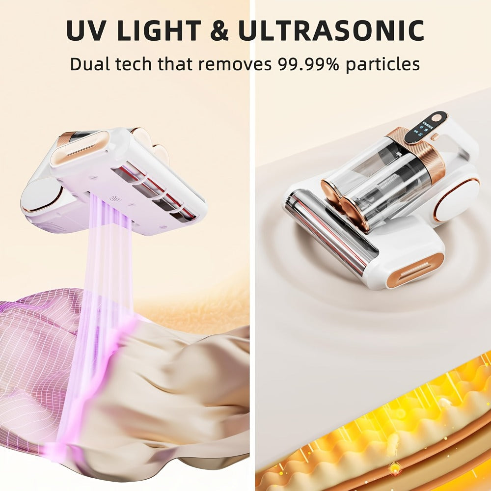 Mattress Vacuum Cleaner Handheld Bed Cleaner ¨C 16KPa Strong Suction with UVC Light & Hot Air Heating, Deep Clean for Pillows, Sofa, Crib & Pet Hair, Double Cup Design, White or Purple