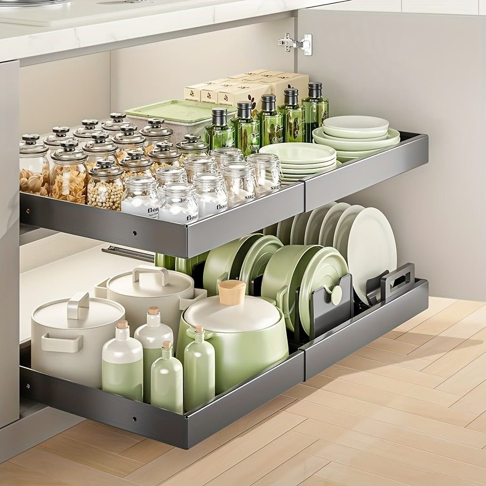 Pull Out Cabinet Organizer Expandable Slide-Out Drawer Shelf Heavy Duty Carbon Steel Silent Sliding Rust-Resistant Storage Rack for Kitchen Bathroom Pantry 12.6¡±-20.5¡± Wide