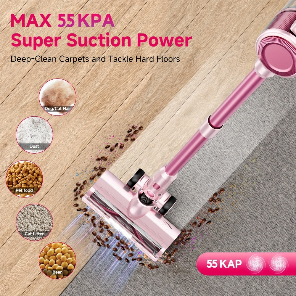 Cordless Vacuum Cleaner 55KPa 8-in-1 Stick Vacuum with LED Light 180¡ã Swivel Lightweight Wireless for Hardwood Carpet Pet Hair Stairs Car Sofa Home Office