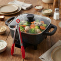 Electric Mini Square Hot Pot 8-Inch Non-Stick Speckled Coating Glass Lid Cool-Touch Handle Multi-Speed Temperature Control Compact Electric Skillet for Cooking Boiling Stewing Small Kitchen Apartment