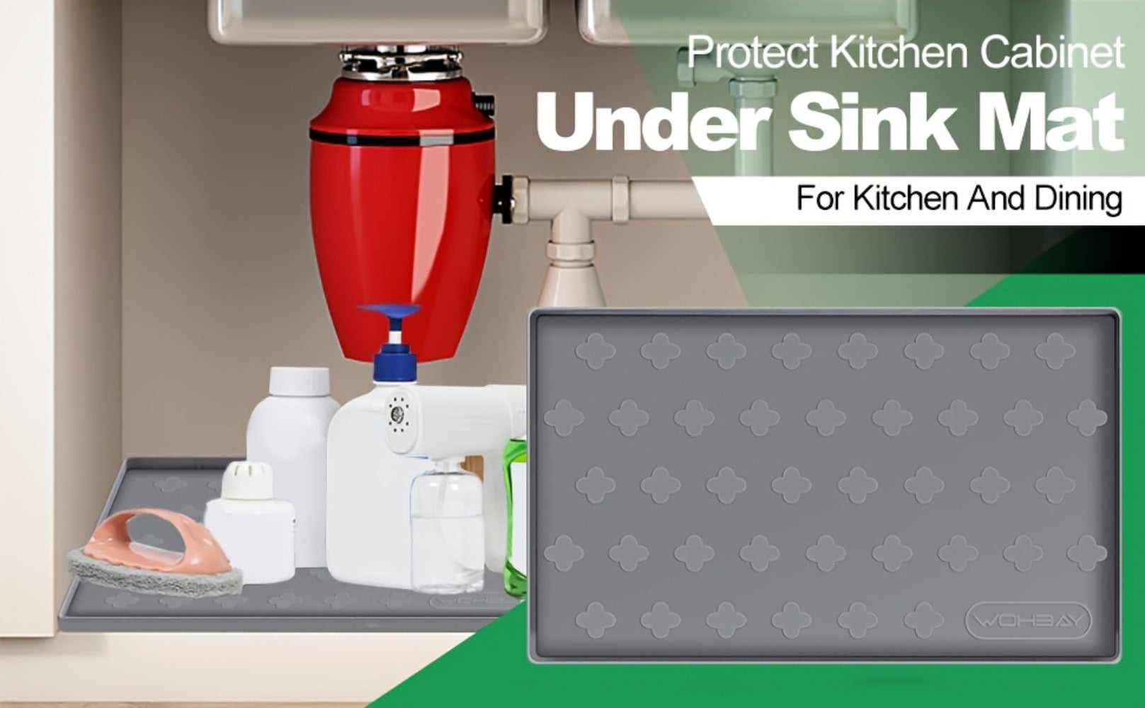 Silicone Under Sink Mat 34¡± x 22¡± Food Grade Waterproof Cabinet Liner, Honeycomb Pattern Drip Tray for Kitchen Bathroom Cabinet Organizer, Holds 2+ Gallons, Easy Clean Non-Toxic Boot Tray