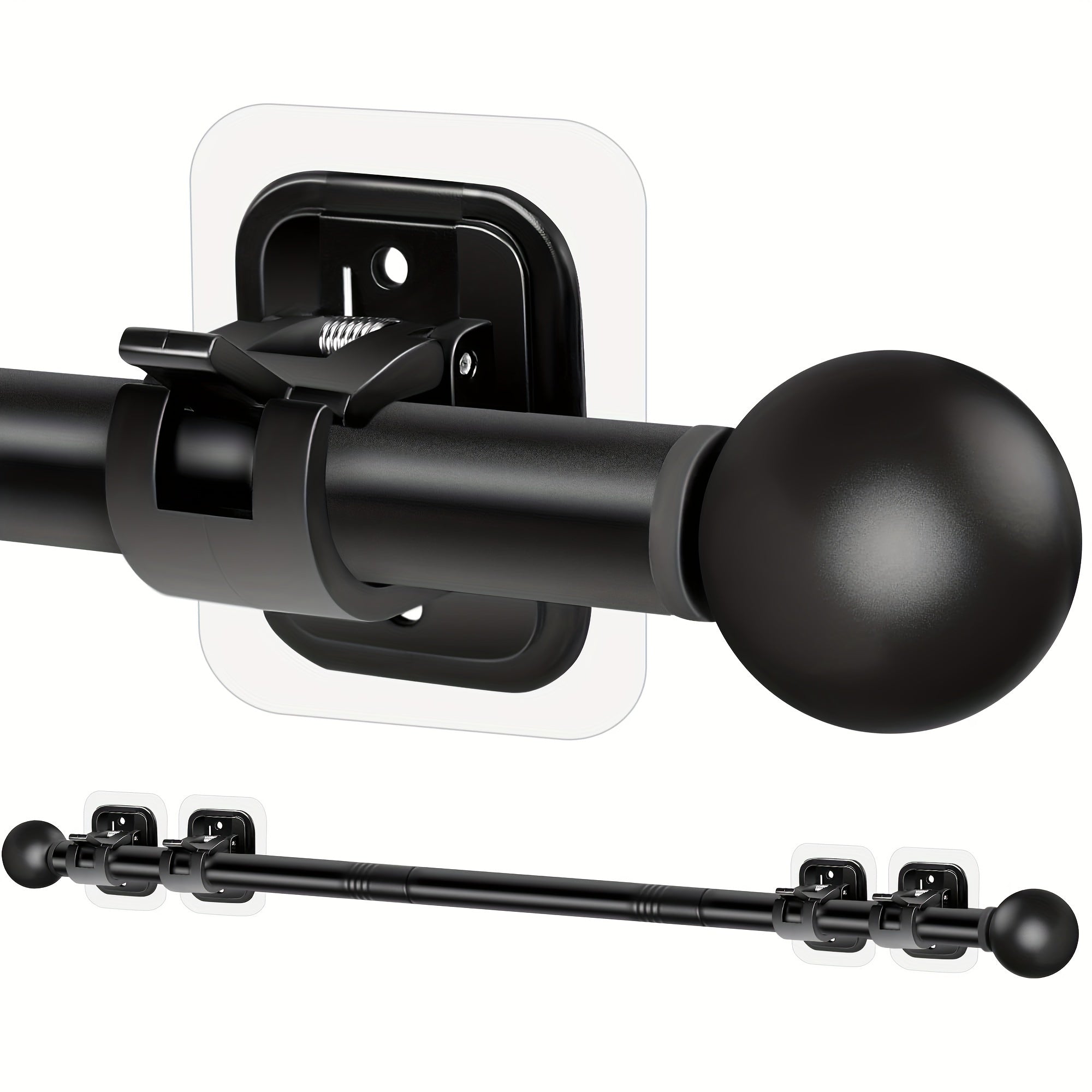 No-Drill Curtain Rod Set with Adhesive Brackets Renter Friendly 5/8 Inch Adjustable Window Drapery Pole for Bedroom Living Room Apartment Dorm Black Gold White 32-128 Inch