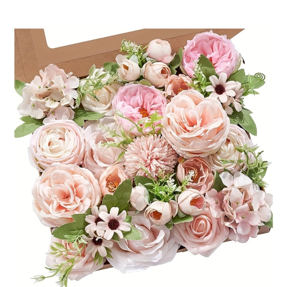 Artificial Flowers Combo Box Set ¨C Pink & White Fake Roses for Bridal Bouquets, DIY Centerpieces, Wedding & Party Decoration Arrangements