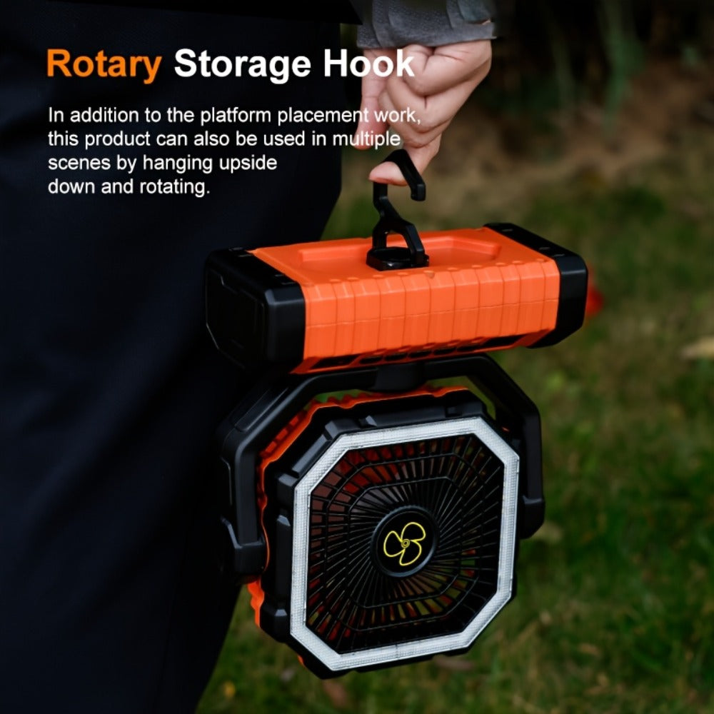 Camping Fan 20000mAh with Built-In LED Light, USB Rechargeable Portable Outdoor Fan with Sturdy Handle, Rugged Compact Design for Tent, Hiking, Fishing, Backpacking and Emergency Power Outage