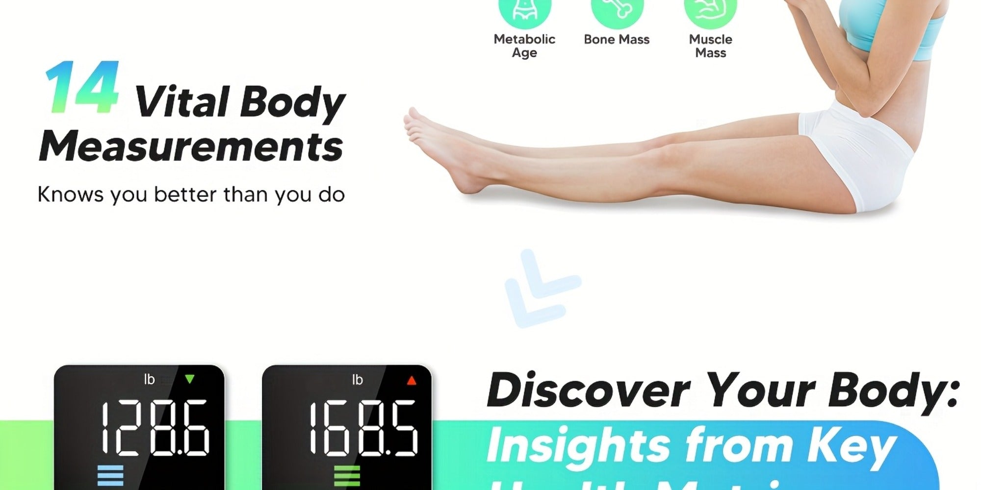 Smart Body Scale 14-in-1 ¨C Body Fat Scale with BMI, Muscle Mass & 14 Health Metrics, Wireless Bluetooth App Sync, Auto Recognition, 500 lb Capacity, HD LED Display for Home & Gym Use