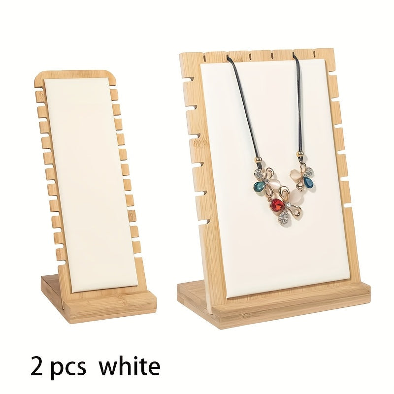 Bamboo Jewelry Necklace Display Stand 2 Pack - Multi-Hook Necklace Holder Tower, Tabletop Showcase Organizer for Retail Store, Beige Rectangle Jewelry Stand No Tools Required