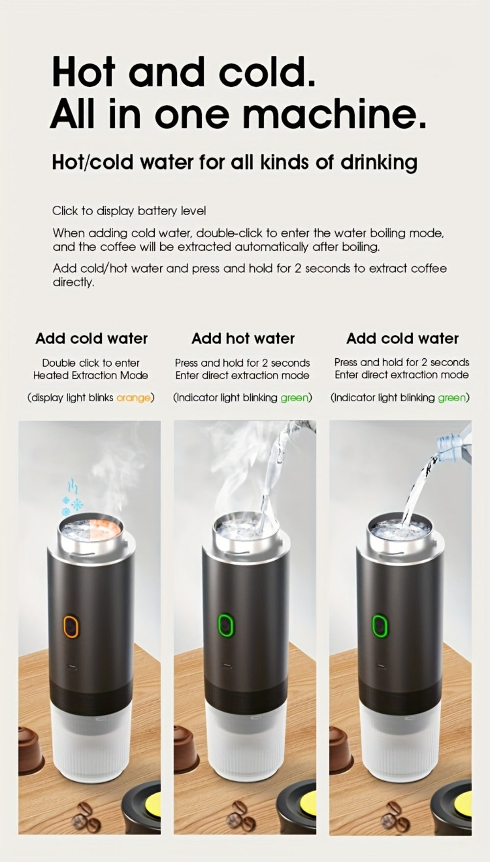 Portable Capsule Coffee Machine USB Rechargeable One-Touch Brewing Compact Automatic Espresso Maker for Travel Office Dorm Room Under 1L Stylish Transparent Design for Coffee Lovers Black White