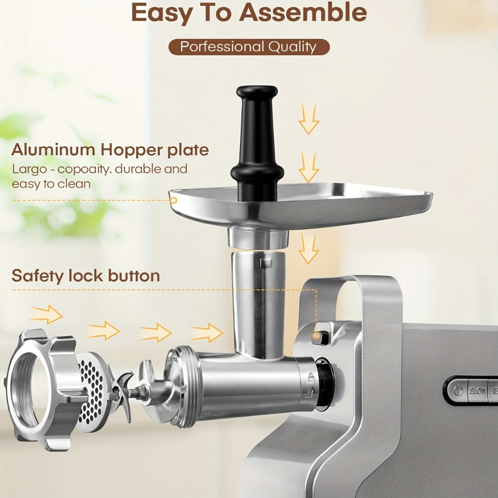 Electric Meat Grinder 5-in-1 with Sausage Stuffer Vegetable Slicer Tomato Juicer Kubbe Kit 3 Grinding Plates 3 Speed Settings 4.5 lbs per Min