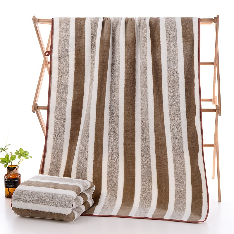 Striped Bath Towel Set 1 or 4 Pack 346GSM - 100% Polyester Super Soft Skin Friendly Absorbent Quick Dry | 70x140cm 27.6x55.1in | Green Gray Red Multi-Color | Home Bathroom Beach Essentials