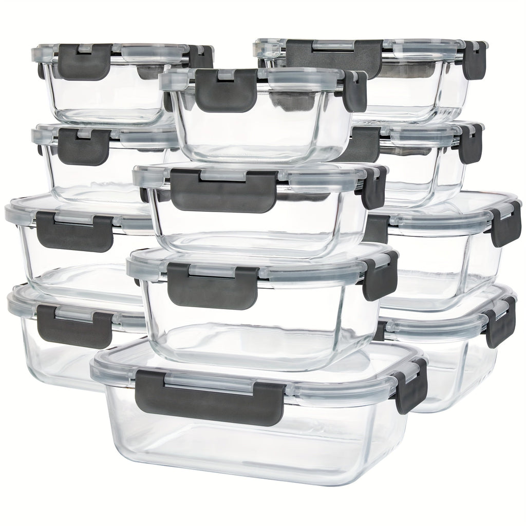 Glass Food Storage Containers with Airtight Lids - Borosilicate Glass Meal Prep Containers Set, Microwave Dishwasher Freezer Safe, BPA Free, Leak Proof Lunch Containers for Kitchen