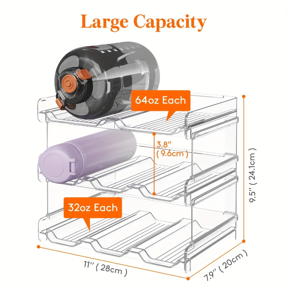Stackable Water Bottle Organizer for Cabinet & Kitchen Pantry ¨C Tumbler Travel Mug Cup Holder, Plastic Fridge Wine Rack, Holds 5/6/8/9/11/12 Bottles