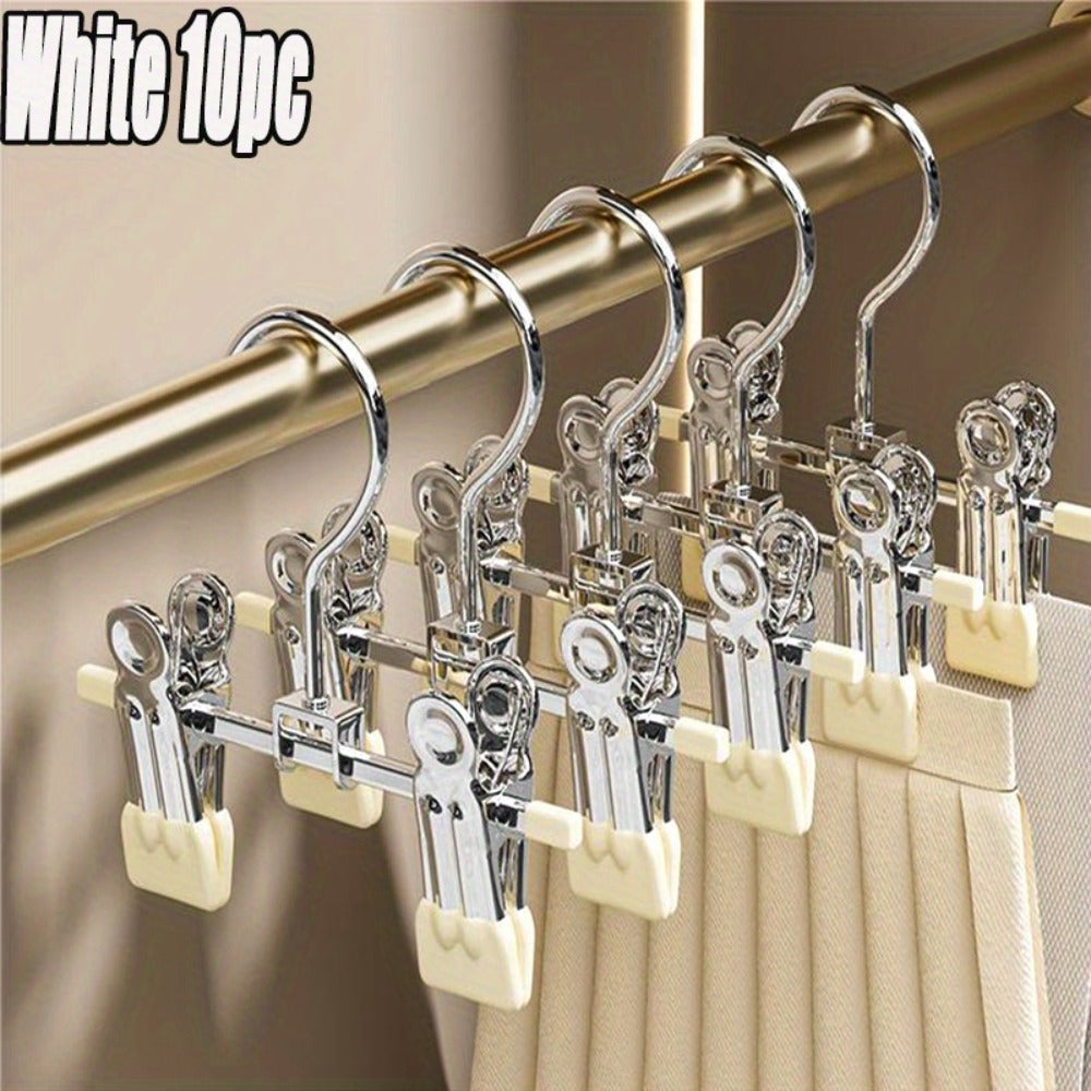 Stainless Steel Clothes Hangers 10 Pack Non-Slip Non-Marking Retractable Metal Hangers with Sock Hook Space Saving Closet Organizer for Wardrobe Drying Laundry