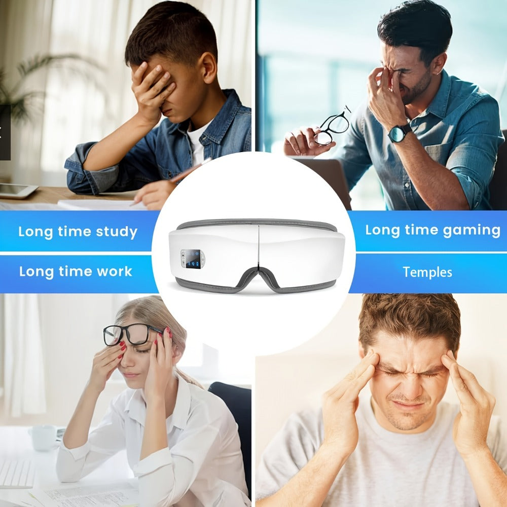 Eye Massager with Heat - 4D Intelligent Portable Eye Mask Massager with Pneumatic Compression, Vibration, Hot Compress & Music, Multiple Modes for Eye Strain Relief, Dry Eyes, Headache & Better Sleep