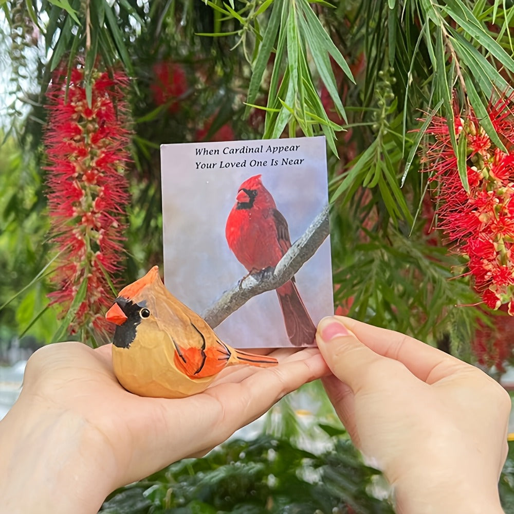 Cardinal Bird Statues Handmade Wood Carving 2pcs - Painted Decorative Bird Figurines for Home Decor Shelf Garden - Best Gift for Bird Lovers Birthday Christmas Family Friends